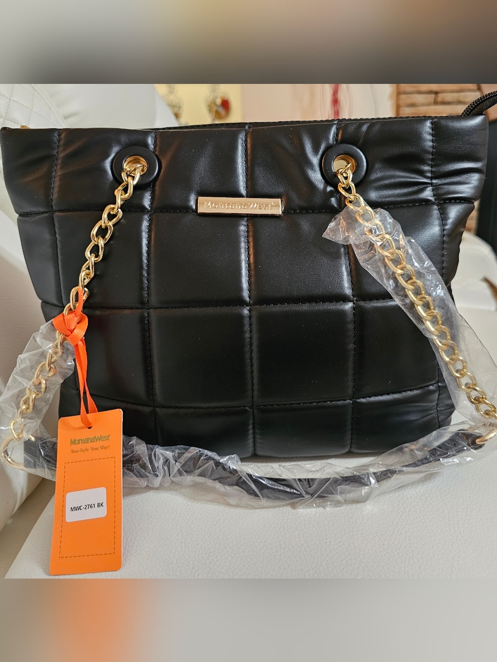 Montana West Quilted Black Chain-Handle Women’s Handbag